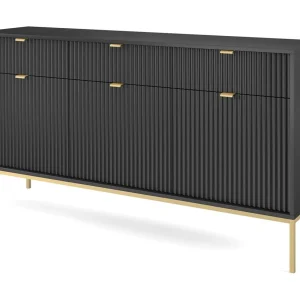 Buffetkast 3 deuren, 3 laden met gouden metalen bladen, 154×83 cm