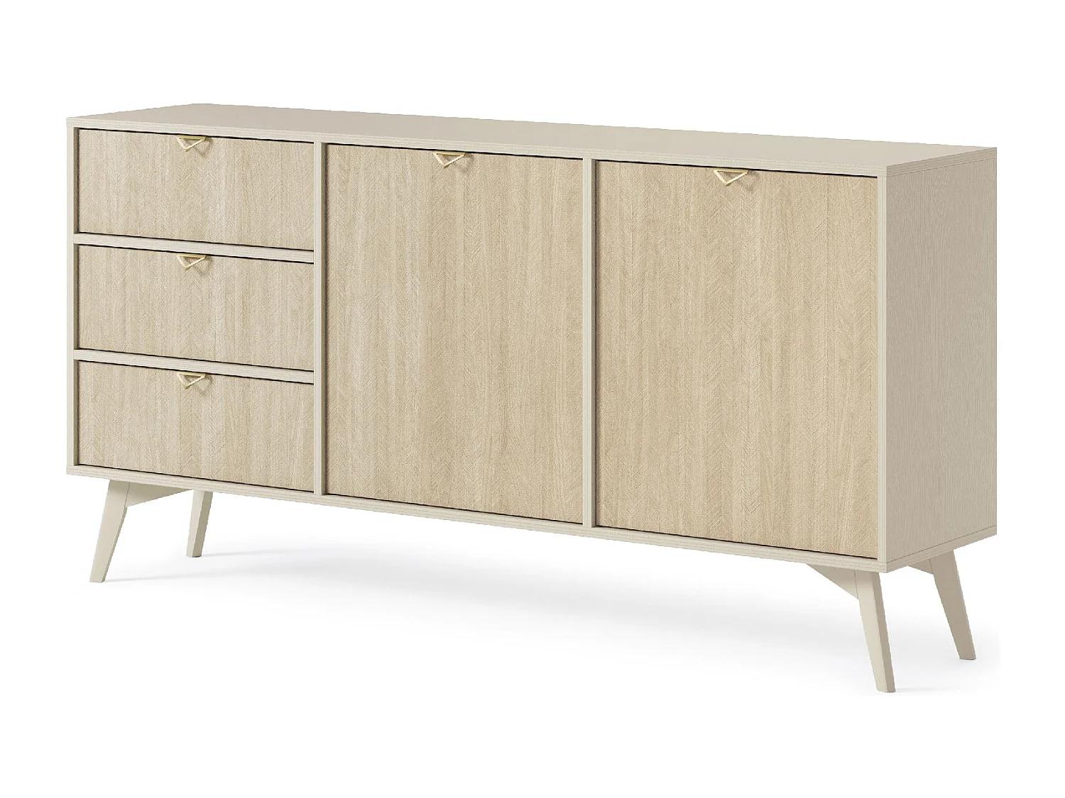 Buffetkast in hout gelaagd 2 deuren en 3 laden, 158x80 cm