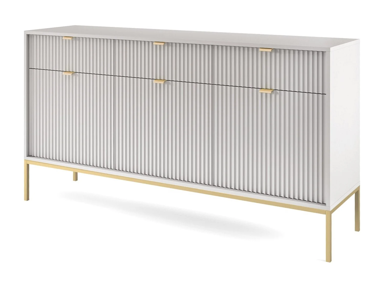 Buffetkast 3 deuren, 3 laden met gouden metalen bladen, 154x83 cm