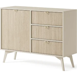 Buffetkast 1 deur en 3 laden in lamellenhout 106×80 cm Buffetkast 1 deur en 3 laden in lamellenhout 106×80 cm