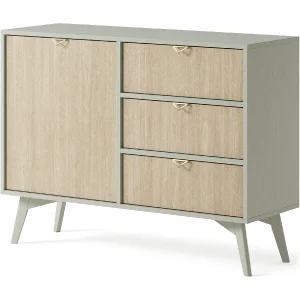 Buffetkast 1 deur en 3 laden in lamellenhout 106×80 cm Buffetkast 1 deur en 3 laden in lamellenhout 106×80 cm