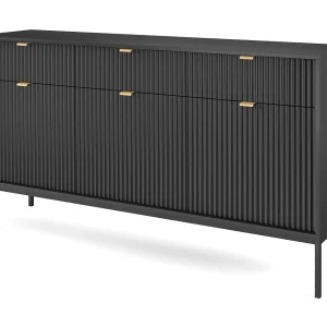 Buffetkast 3 deuren, 3 laden met zwarte metalen bladen, 154×83 cm