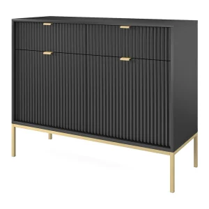 Buffetkast 2 deuren, 2 laden met gouden metalen vlakken, 104×83 cm Buffetkast 2 deuren, 2 laden met gouden metalen vlakken, 104×83 cm