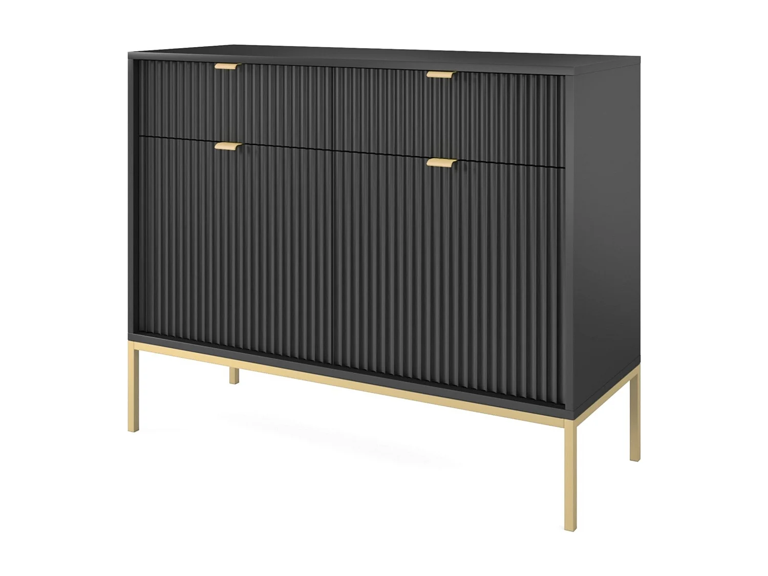 Buffetkast 2 deuren, 2 laden met gouden metalen vlakken, 104x83 cm