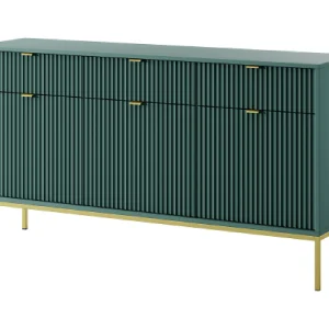 Buffetkast 3 deuren, 3 laden met gouden metalen bladen, 154×83 cm