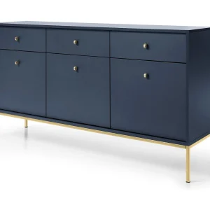 Buffetkast 3 deuren, 3 laden met gouden metalen bladen, 154×83 cm