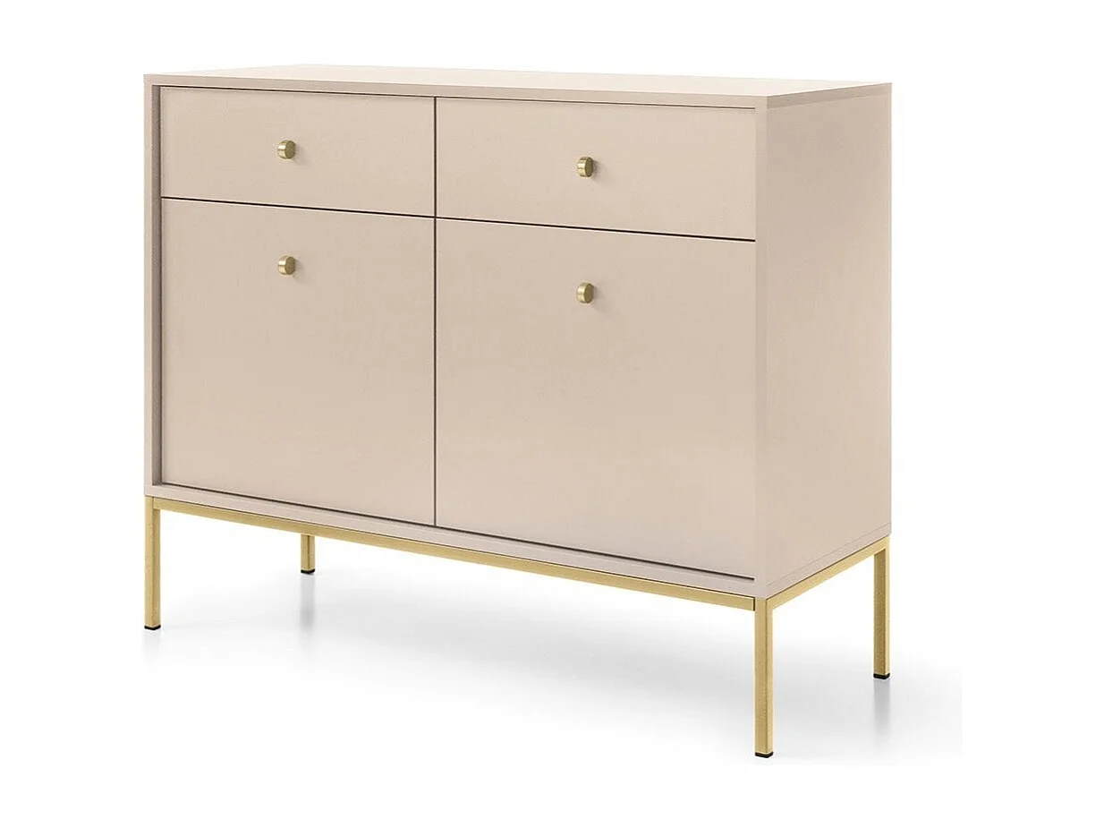 Buffetkast 2 deuren, 2 laden met gouden metalen vlakken, 104x83 cm