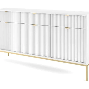 Buffetkast 3 deuren, 3 laden met gouden metalen bladen, 154×83 cm
