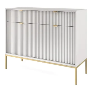 Buffetkast 2 deuren, 2 laden met gouden metalen vlakken, 104×83 cm Buffetkast 2 deuren, 2 laden met gouden metalen vlakken, 104×83 cm