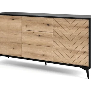 Buffet in lamellenhout met 2 deuren en 3 laden, 154×77 cm Buffet in lamellenhout met 2 deuren en 3 laden, 154×77 cm