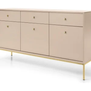 Buffetkast 3 deuren, 3 laden met gouden metalen bladen, 154×83 cm