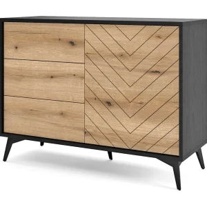 Buffetkast 1 deur en 3 laden in lamellenhout 104×77 cm Buffetkast 1 deur en 3 laden in lamellenhout 104×77 cm