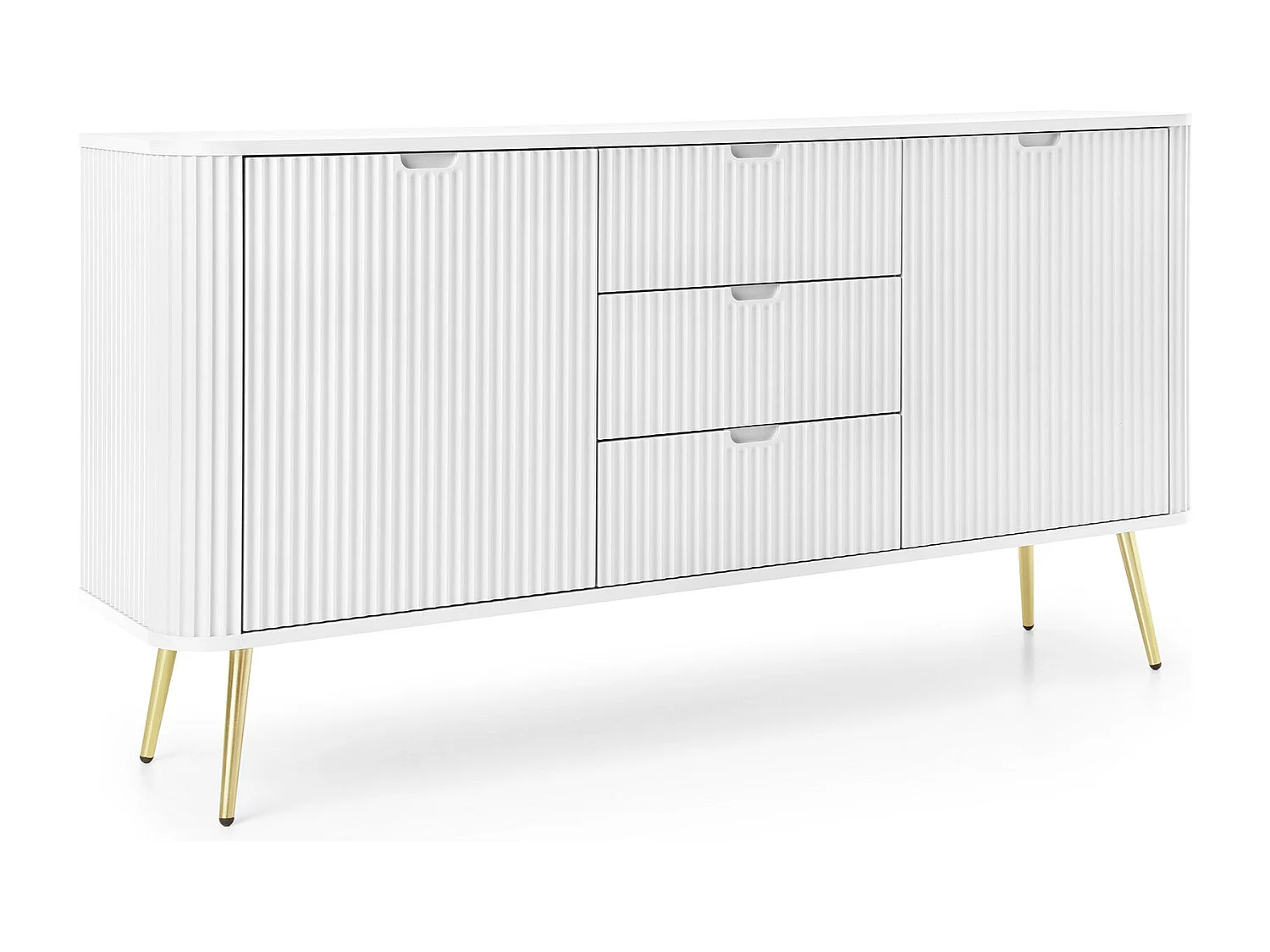 Buffetkast 2 deuren, 3 laden met gouden metalen bladen, 168x87 cm