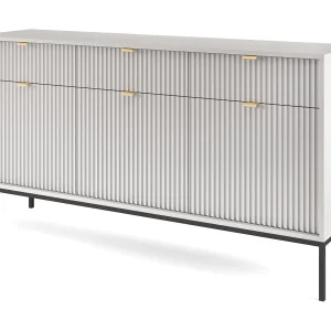 Buffetkast 3 deuren, 3 laden met zwarte metalen bladen, 154×83 cm