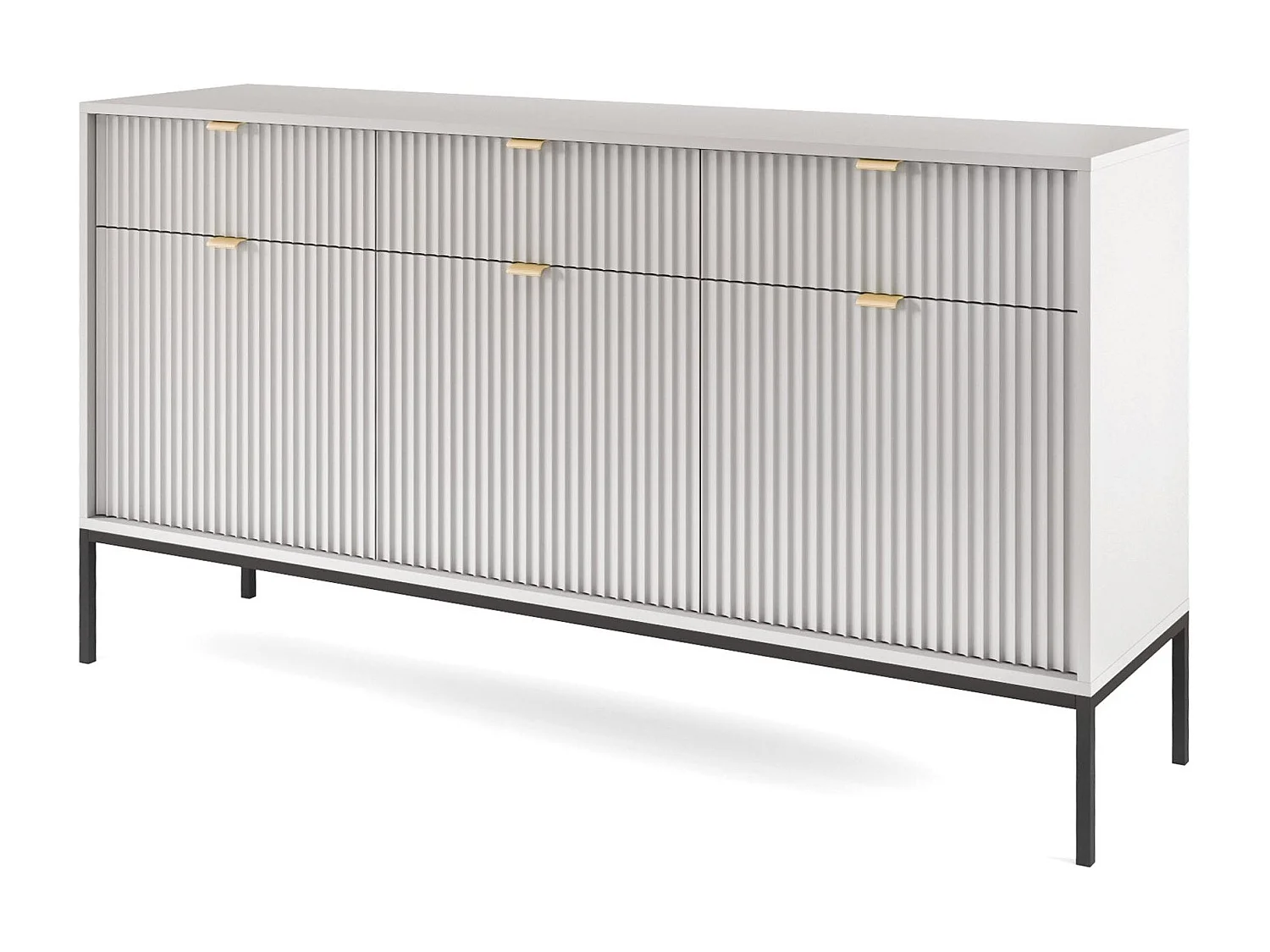 Buffetkast 3 deuren, 3 laden met zwarte metalen bladen, 154x83 cm