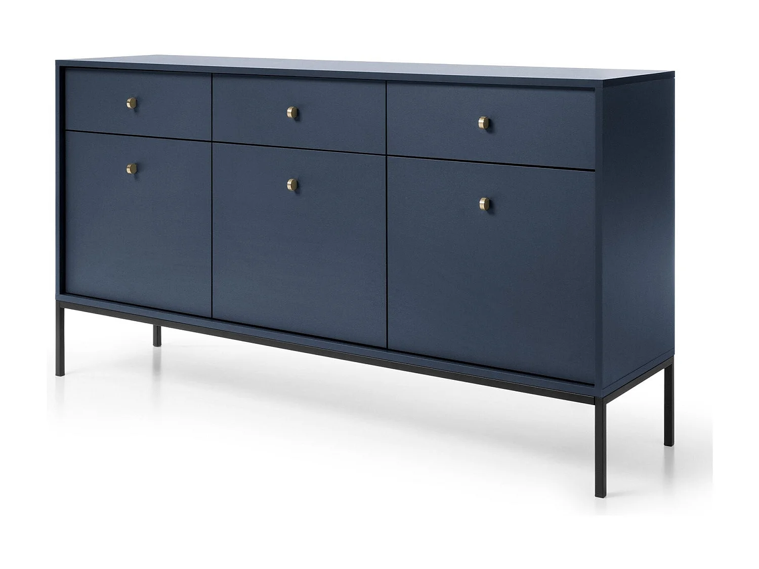 Buffetkast 3 deuren, 3 laden met zwarte metalen bladen, 154x83 cm