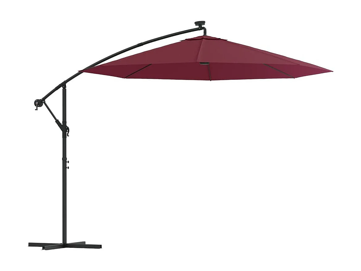 Carrickboy Zweefparasol met LED en stalen paal wijnrood