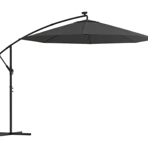 Carrickboy Zweefparasol met LED-verlichting stalen paal 300 cm antraciet Carrickboy Zweefparasol met LED-verlichting stalen paal 300 cm antraciet