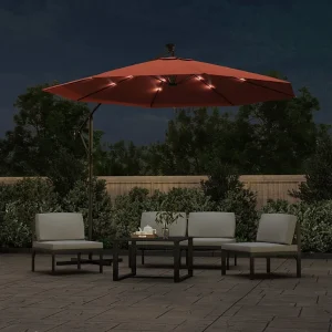 Carrickboy Zweefparasol met LED-verlichting en stalen paal terracottakleur Carrickboy Zweefparasol met LED-verlichting en stalen paal terracottakleur