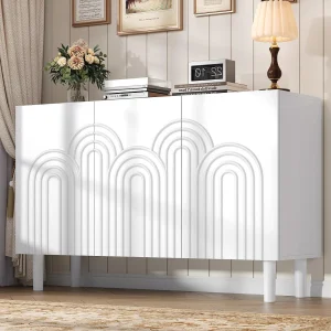 Buffet 120×38,5×79 cm – met 3 deuren – Verstelbare planken – MDF – Wit Buffet 120×38,5×79 cm – met 3 deuren – Verstelbare planken – MDF – Wit