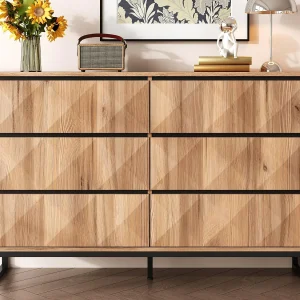 Buffet 120x40x80 cm – met 6 lades – Metalen poten – MDF + Spaanplaat – Natuur + Zwart Buffet 120x40x80 cm – met 6 lades – Metalen poten – MDF + Spaanplaat – Natuur + Zwart