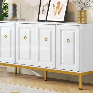 Buffet 140x40x80cm – 4 deuren – met verstelbare planken – Wit + Goud
