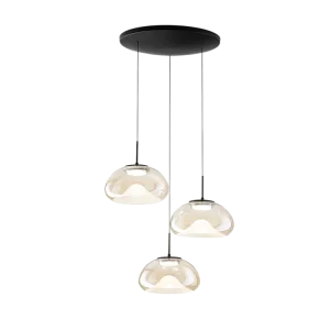 Brena – Fabas Luce 3-lichts ronde hanglamp – 30W dimbare LED – Cognac Ronde plafondrozet d.35cm