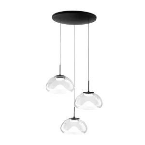 Brena – Fabas Luce 3-lichts ronde hanglamp – 30W dimbare LED – Transparante ronde plafondrozet d.35cm