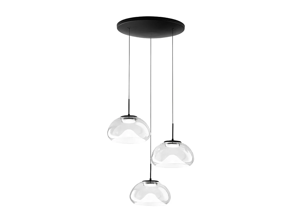 Brena - Fabas Luce 3-lichts ronde hanglamp - 30W dimbare LED - Transparante ronde plafondrozet d.35cm