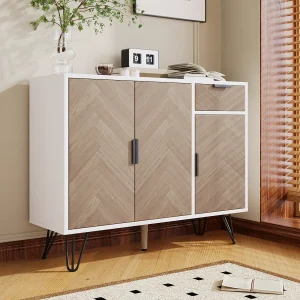 Buffetkast, moderne opbergkast met metalen poten, voor hal of woonkamer – 90x30x71,5 cm, wit Buffetkast, moderne opbergkast met metalen poten, voor hal of woonkamer – 90x30x71,5 cm, wit