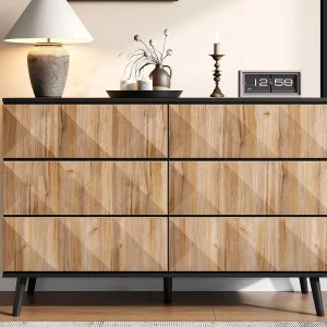 Buffet 120x40x85 cm – 6 lades – IJzeren structuur – MDF + spaanplaat – Natuur + Zwart Buffet 120x40x85 cm – 6 lades – IJzeren structuur – MDF + spaanplaat – Natuur + Zwart