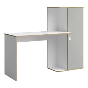 Bureau kind ELYO – Met opbergkolom en 4 vakken – Grijs, wit & licht eiken – 160x129x53 cm Bureau kind ELYO – Met opbergkolom en 4 vakken – Grijs, wit & licht eiken – 160x129x53 cm