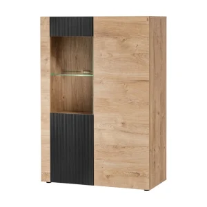 Buffet hoog DOUM – Licht eiken en zwart – L90 x H132 x D40 cm Buffet hoog DOUM – Licht eiken en zwart – L90 x H132 x D40 cm