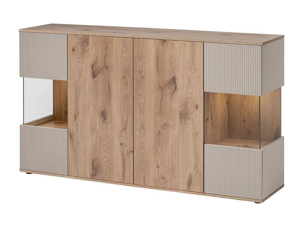 Buffet ERINA – 2 deuren, 4 laden – Licht eiken & beige