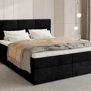 Boxspringbed met hoofdeinde, matras en dekmatras – BOSTON – 140×200 – zwart