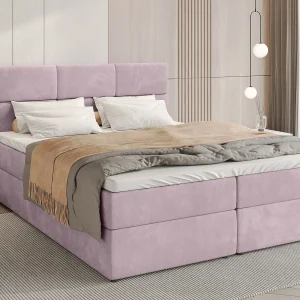 Boxspringbed met hoofdeinde, matras en dekmatras – BOSTON – 140×200 – poederroze