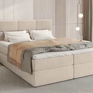 Boxspringbed met hoofdeinde, matras en dekmatras – BOSTON – 180×200 – beige