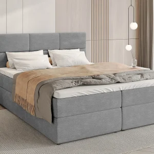Boxspringbed met hoofdeinde, matras en dekmatras – BOSTON – 160×200 – grijs