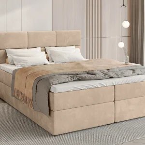 Boxspringbed met hoofdeinde, matras en dekmatras – BOSTON – 180×200 – lichtbeige