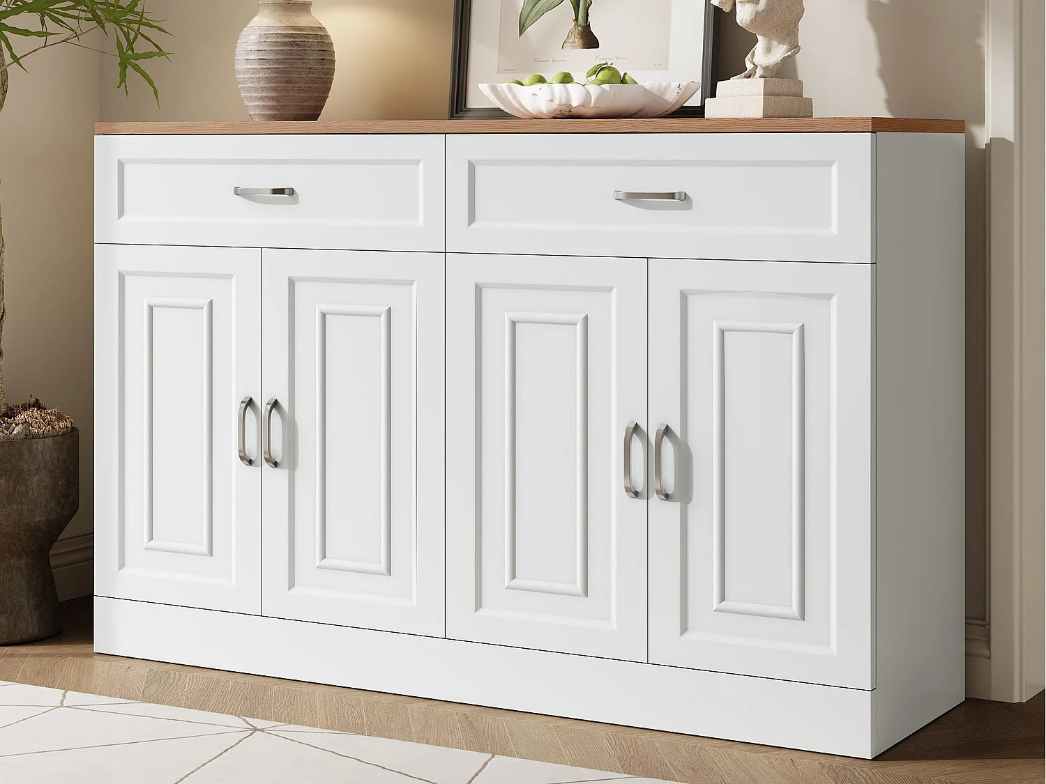 Buffet 120x35x80,5 cm - 4 deuren en 2 laden - Verstelbare planken - Spaanplaten - Wit
