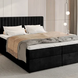 Boxspringbed met hoofdeinde, matras en dekmatras – DREAM – 140×200 – zwart Boxspringbed met hoofdeinde, matras en dekmatras – DREAM – 140×200 – zwart