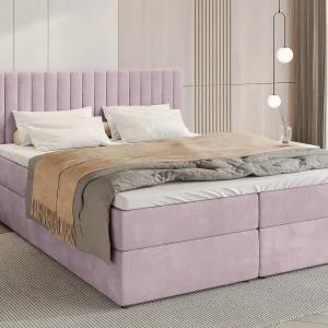 Boxspringbed met hoofdeinde, matras en dekmatras – DREAM – 180×200 – poederroze Boxspringbed met hoofdeinde, matras en dekmatras – DREAM – 180×200 – poederroze