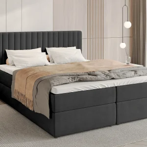 Boxspringbed met hoofdeinde, matras en dekmatras – DREAM – 180×200 – donkergrijs Boxspringbed met hoofdeinde, matras en dekmatras – DREAM – 180×200 – donkergrijs