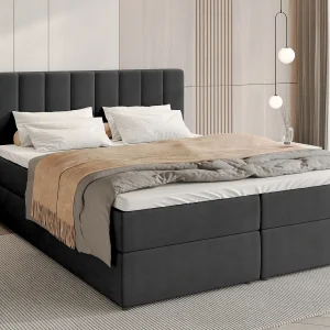 Boxspringbed met hoofdeinde, matras en dekmatras – DENVER – 160×200 – donkergrijs Boxspringbed met hoofdeinde, matras en dekmatras – DENVER – 160×200 – donkergrijs