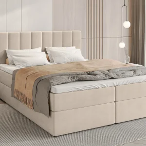 Boxspringbed met hoofdeinde, matras en dekmatras – DENVER – 180×200 – beige Boxspringbed met hoofdeinde, matras en dekmatras – DENVER – 180×200 – beige