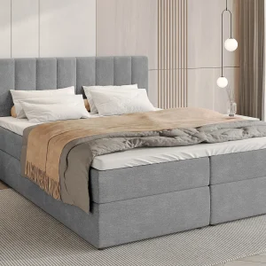 Boxspringbed met hoofdeinde, matras en dekmatras – DENVER – 180×200 – grijs Boxspringbed met hoofdeinde, matras en dekmatras – DENVER – 180×200 – grijs