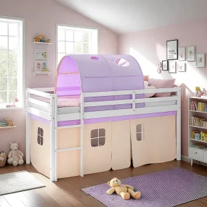 Cabinebed 90×200 cm Paars Perzik Hoogslaper Stapelbed Kinderbed Grenen Hout Tunnel Gordijn Hoogslaper Lattenbodem Cabinebed 90×200 cm Paars Perzik Hoogslaper Stapelbed Kinderbed Grenen Hout Tunnel Gordijn Hoogslaper Lattenbodem