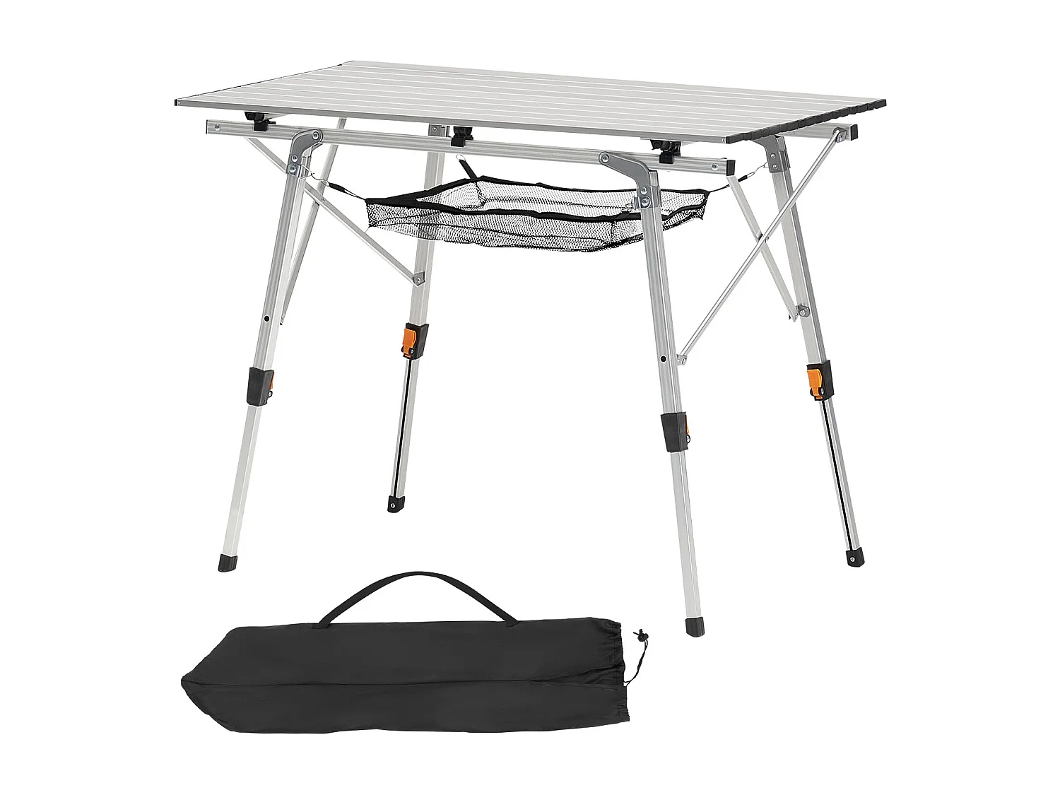 Campingtafel SucceBuy Opvouwbaar Oprolbaar 90x52 cm, Draagbaar Bijzettafeltje van Aluminium, met Instelbare Hoogte, Mesh Laag en Draagtas