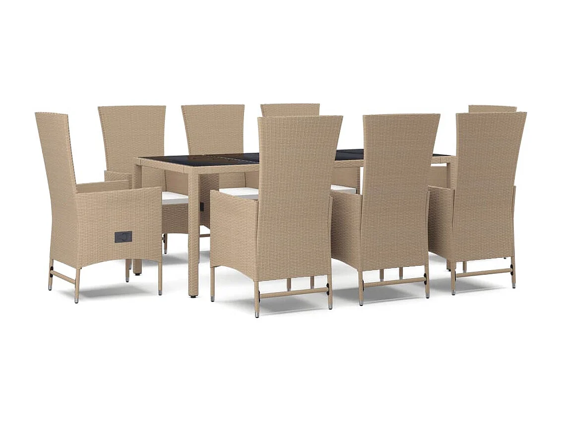 Briena 9-delige Tuinset met kussens poly rattan beige