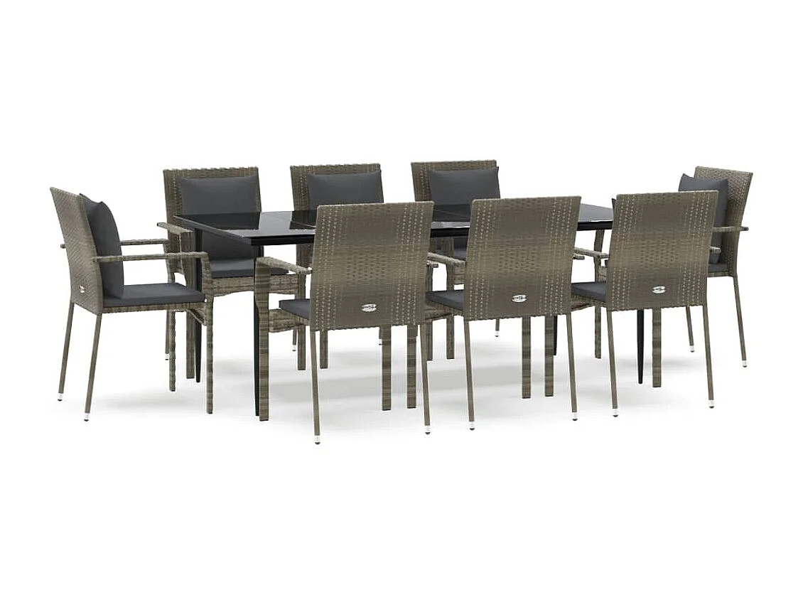 Chelan 9-delige Tuinset met kussens poly rattan zwart en grijs